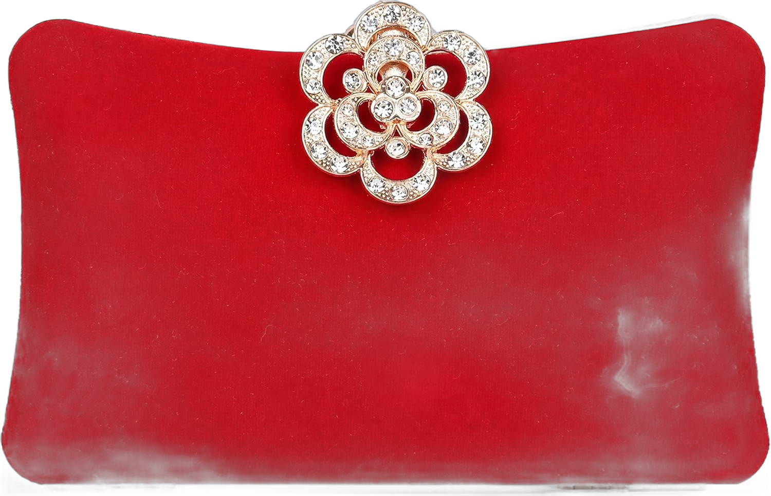 Velvet Evening Bags For Women With Flower Closure Rhinestone Crystal Embellished Clutch Purse For Party Wedding Red