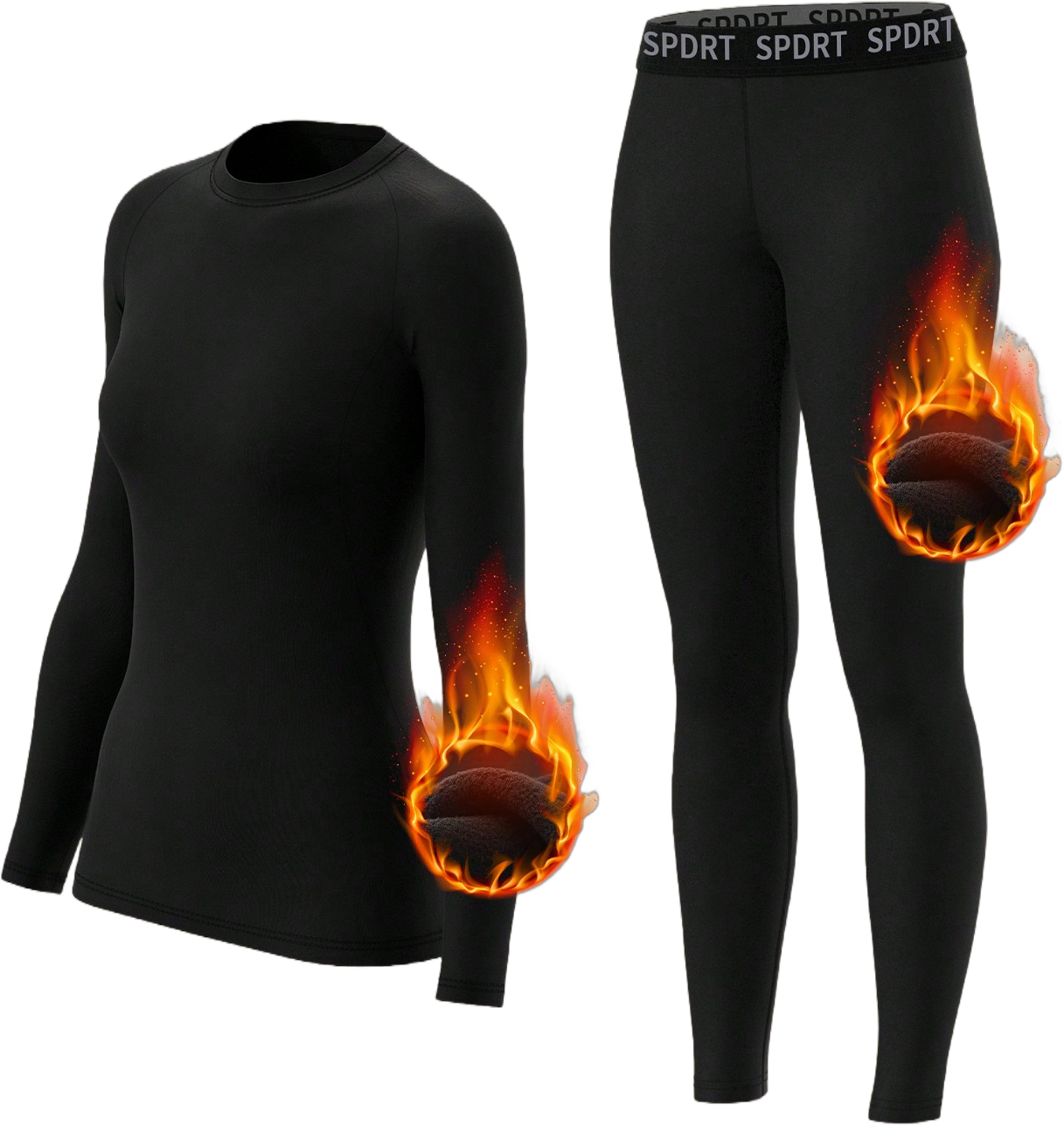 Women Fleece Thermal Underwear Set, Comfortable Base Layer, Warm Skin-Tight Pants For Outdoor Activities, Skiing In Winter, Long Sleeve Crew Neck Top And Leggings Set, Yoga Clothes