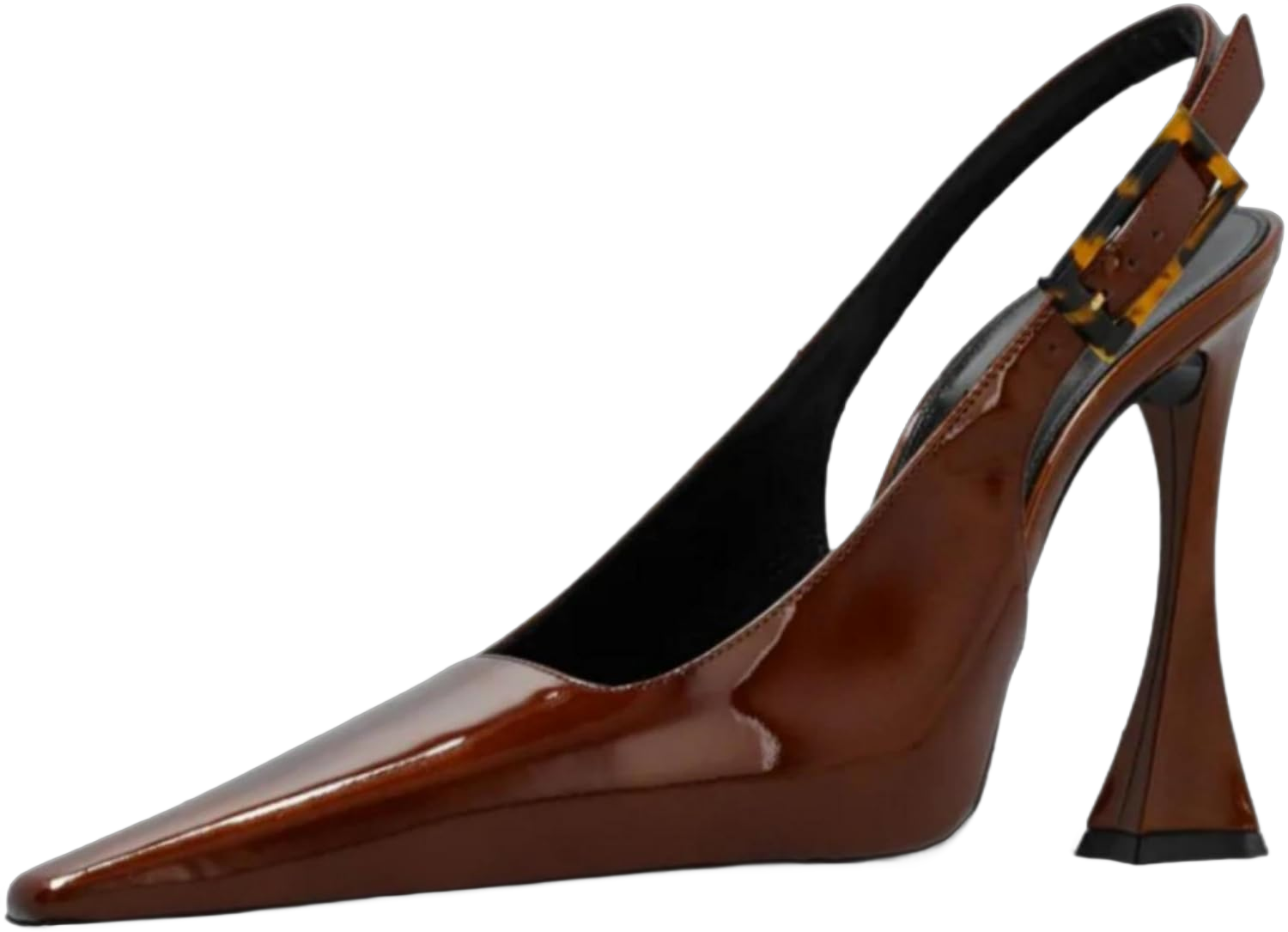 Leopard Buckle Slingback Stiletto High Heeled Sandals for Women,Women’s Classic Patent Leather Closed Pointed Toe Slip-On Backless Pumps with Adjust Ankle Buckle Strap Sexy Dating Office Dressy Shoes Brown 8.5