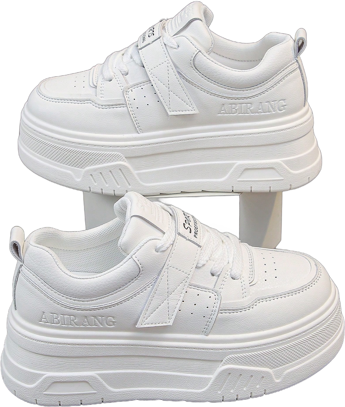 Women Thick Sole Sneakers Casual Lace Up Hook-And-Loop Platform Shoes Non-Slip Waterproof White