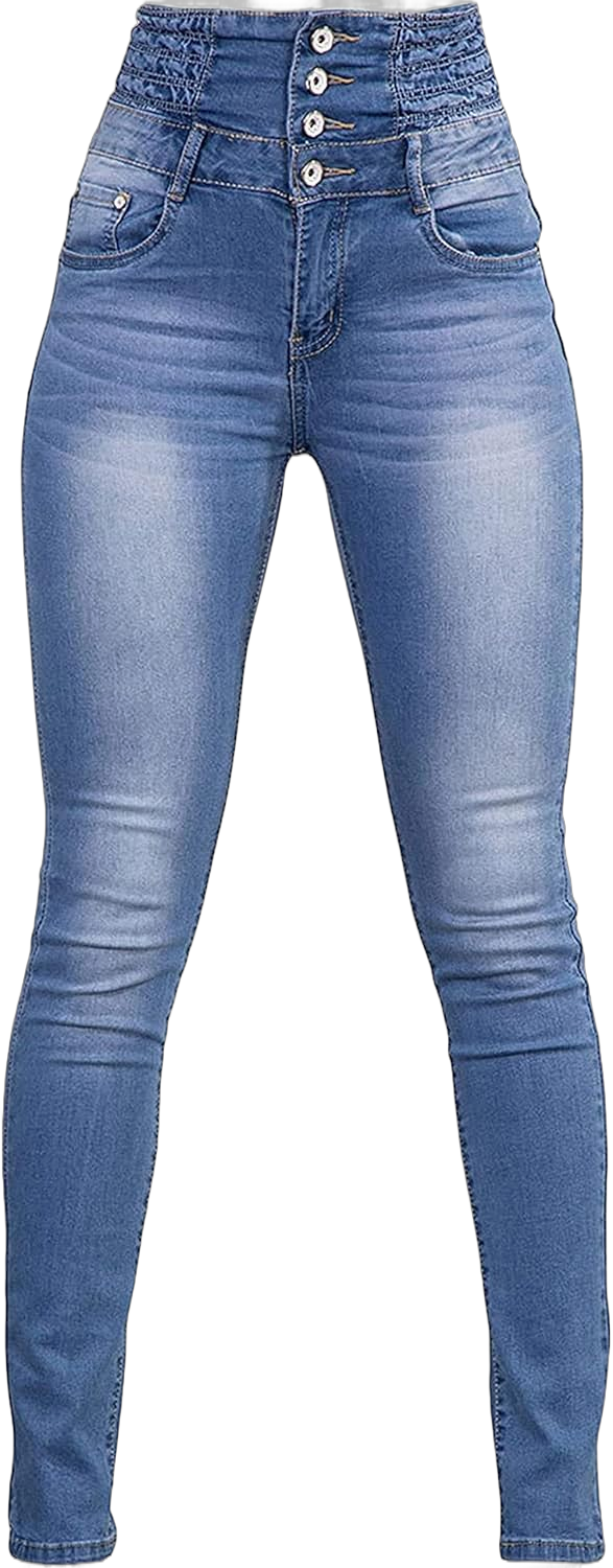 2023 Women's Skinny Jeans with Buttons Solid Color Casual Stretchy High Waisted Jeans Colombian Design Butt Lift Pants (Small,Light Blue E)