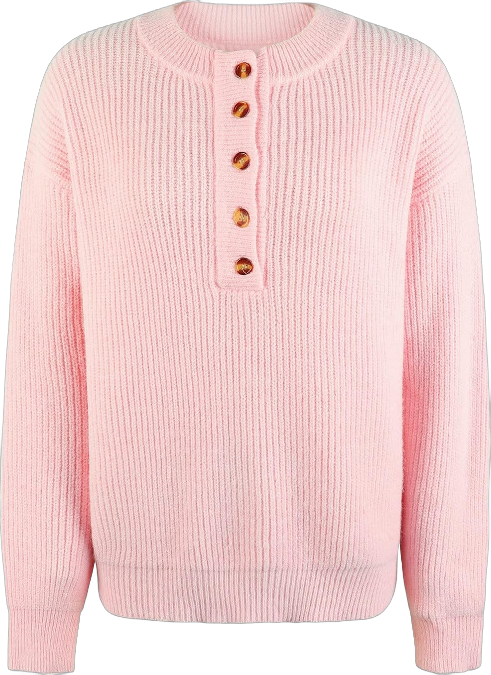 Women's Sweaters Casual Fashion 2024 Long Sleeved Knitting Solid Color Sweater Top Fall Clothes X-Large Pink