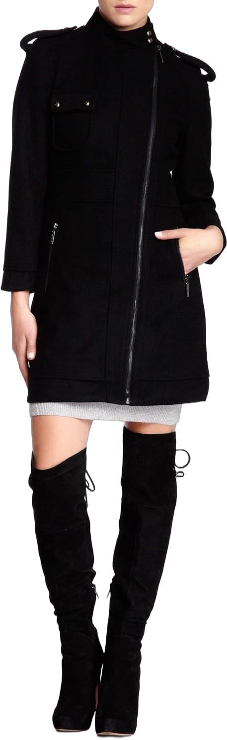 VertiGo Paris Women's Wool Blend Coat Long Sleeve Asymmetrical Zip Up Overcoat Jacket - Black - Medium