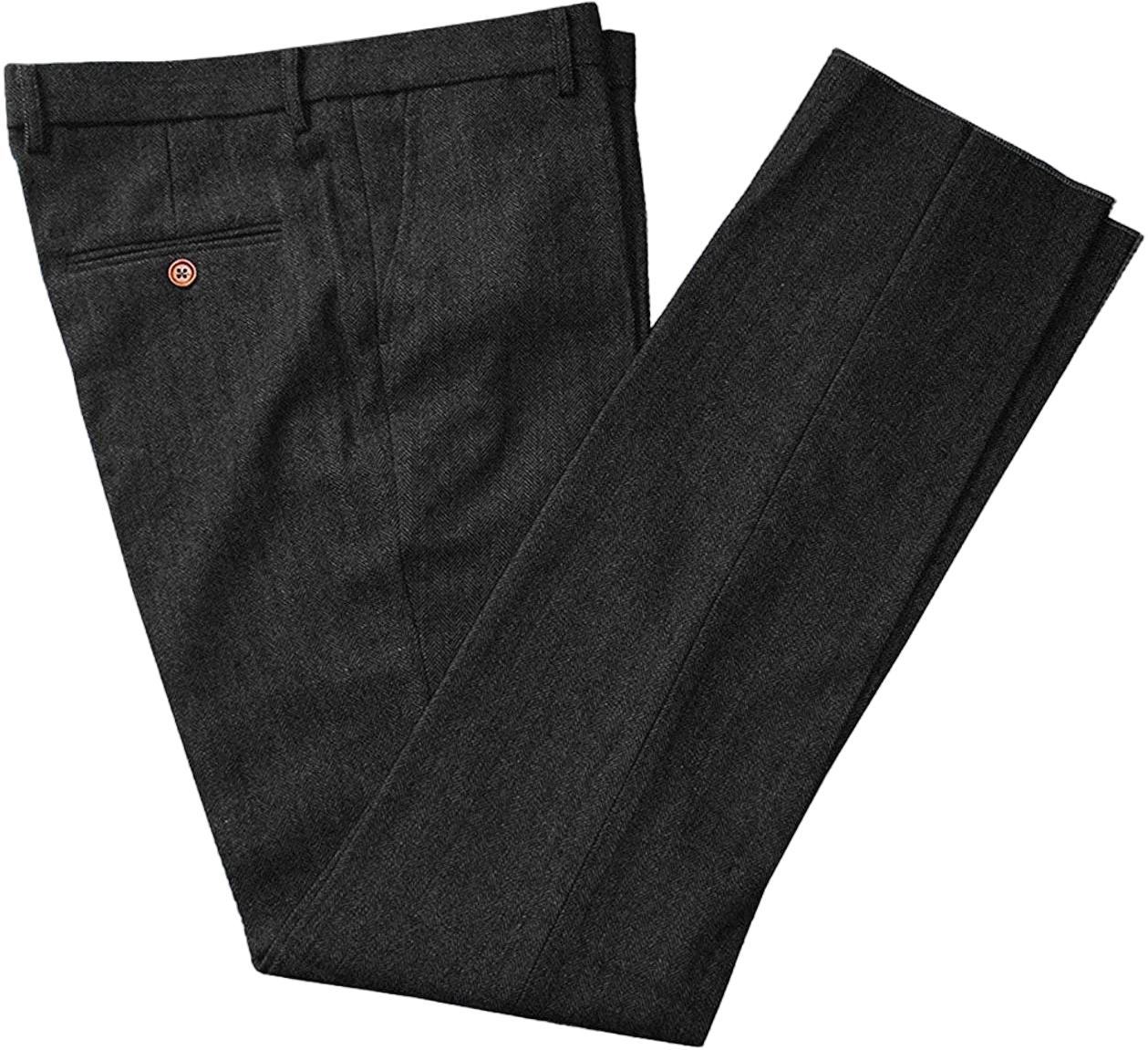 Men's Classic-fit Tweed Dress Pants Suit Formal Herringbone Trousers Flat Front 42 Black