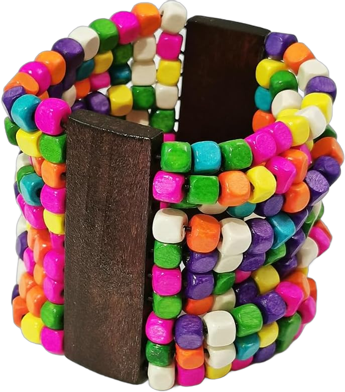 Stretch Wooden Beads Cuff Bracelets Multi Layered Natural Wood Beads Chunky Bangle Wooden Handmade Wide Bracelets Bohemia Jewelry for Women Men D