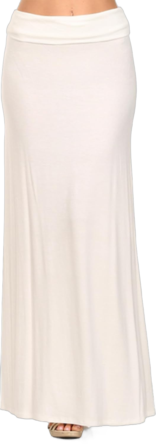FashionStream Women's Chic and Comfortable High-Waisted Maxi Skirt Large Msk02037 Ivory