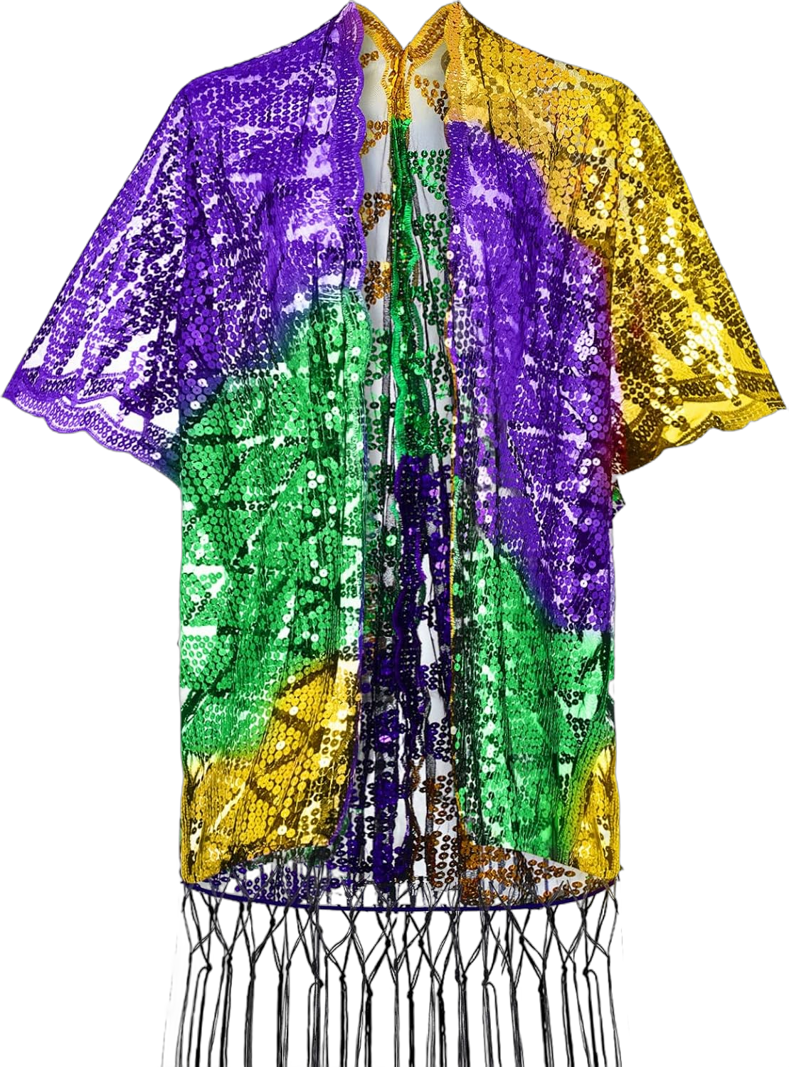 Mardi Gras Costume for Women Mardi Gras Duster Jacket for Women Mardi Gras Sequin Cape with Tassel Mardi Gras Poncho Scarf Shawl for Carnival Celebration Parade Dress Party
