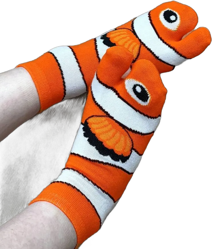 1 Pair Cute Clown Fish Pattern Divided Toe Socks, Funny & Novelty Short Socks, Women's Toe Socks