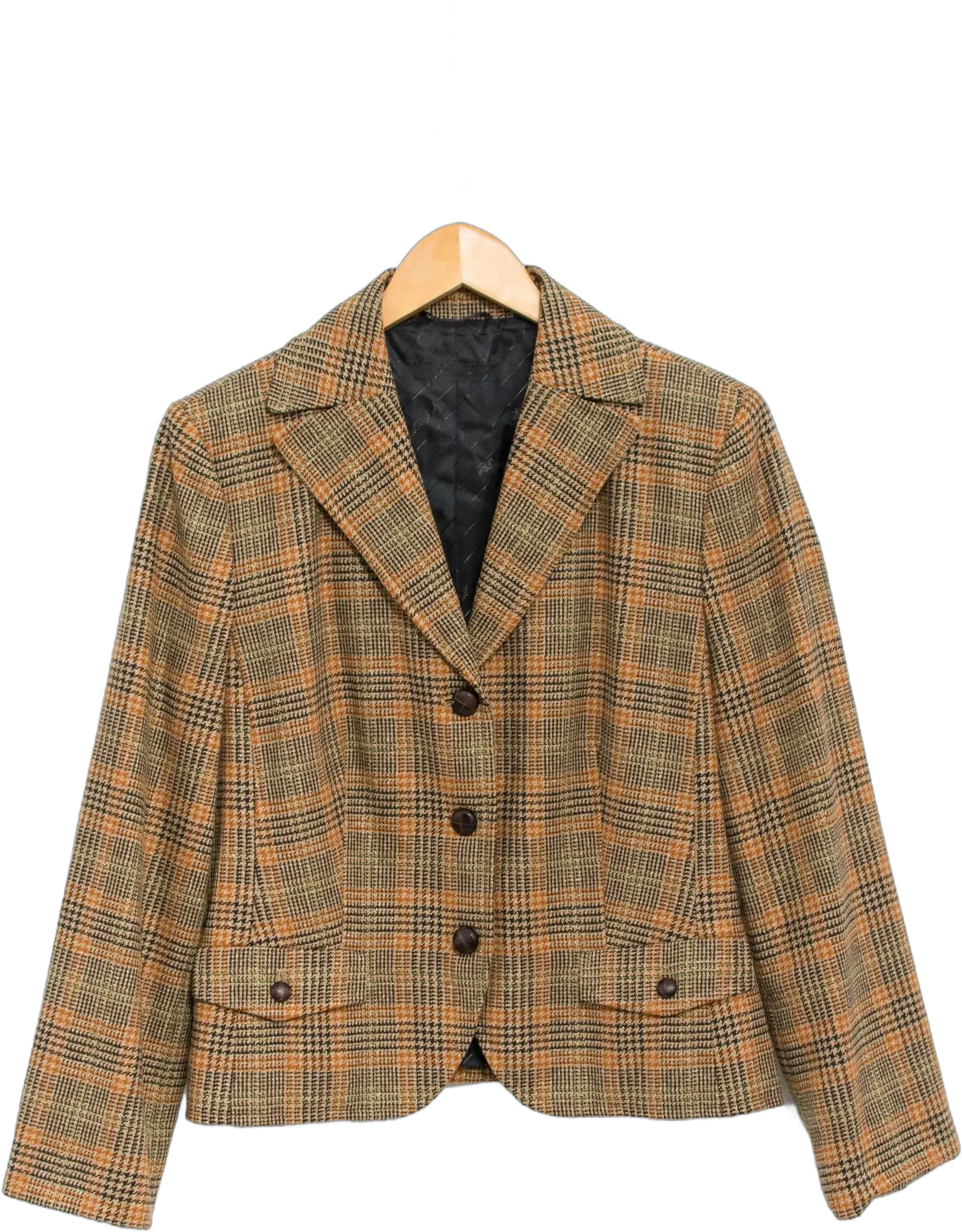 S.Oliver plaid wool blazer silk retro jacket tailored women size L