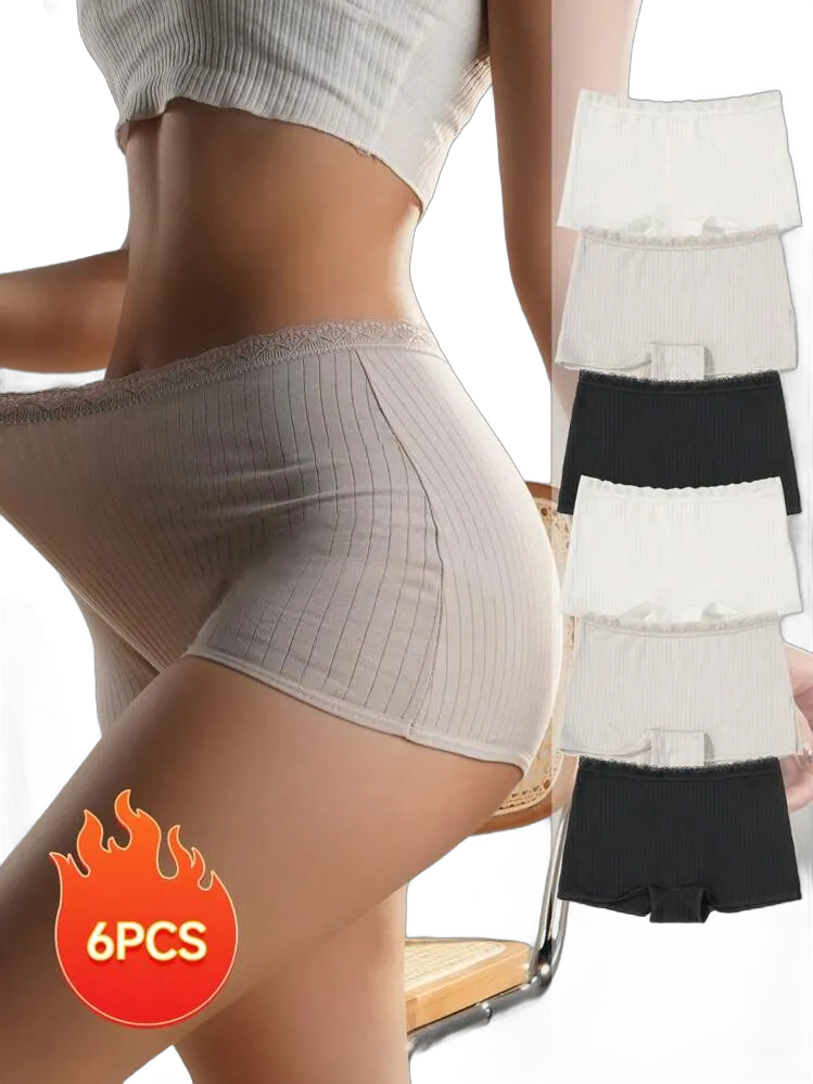 6-Piece Set Of Boxer Shorts For Women, Comfortable Stretch Cotton Bottom Underwear, Solid Color Slim Fit Shorts, Soft And Comfortable Stretch Underwear, Breathable Cotton Blend, Close-Fitting Silhouette, Elegant Style, Multiple Colors, Easy To Put On And Take Off, Suitable For All Female Friends, Mothers.