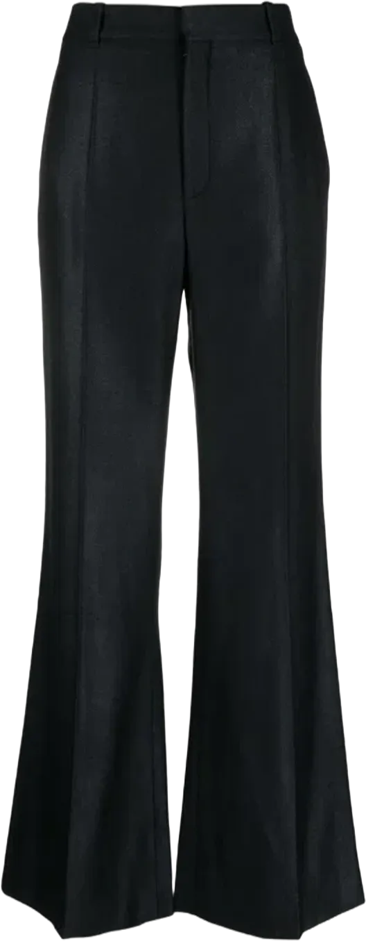 Sophisticated Black Wool And Silk Flared Trousers For Women