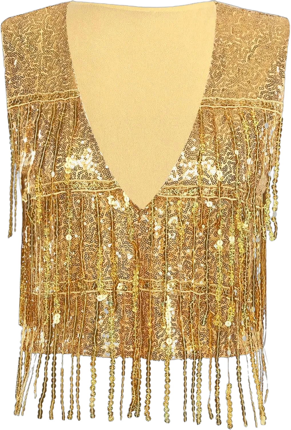 YiZYiF Women's Sequin Fringe Vest Sparkly Open Front Waistcoat Sleeveless Jackets Glitter Vest Coat Party Prom Gold Medium