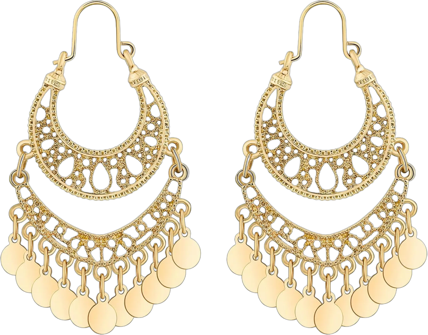 18K Gold Plated Filigree Dangling Large Gold Chandelier Earrings for Women Indian Jewelry for Women