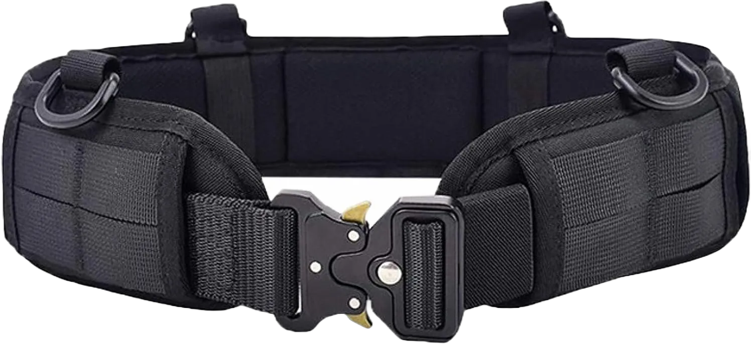 Azarxis Tactical Battle Belt Heavy Duty Molle Military Nylon Waist Belts Adjustable for Men Women Airsoft Shooting Paintball Hunting Outdoor Sports (Black - with Hook)