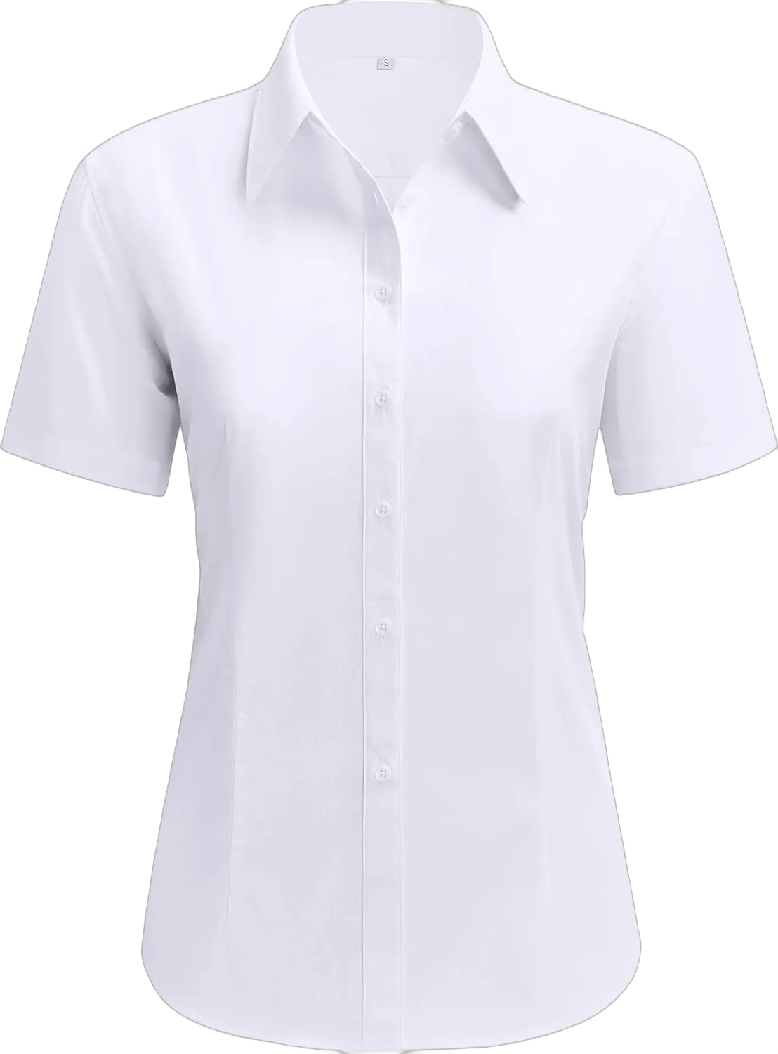 siliteelon Dress Shirts for Women Short Sleeve Cotton Button Down Shirt Basic Button Up Shirt Collared Shirts Work Shirt Medium White