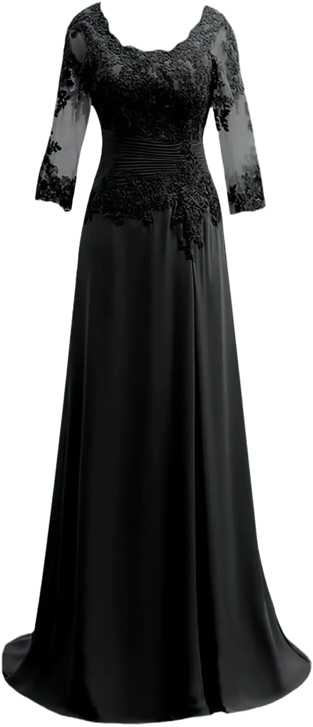 3/4 Sleeve Chiffon Mother of The Bride Dresses Women's Lace Applique Wedding Guest Gowns Mother of The Groom Dresses 14 Black