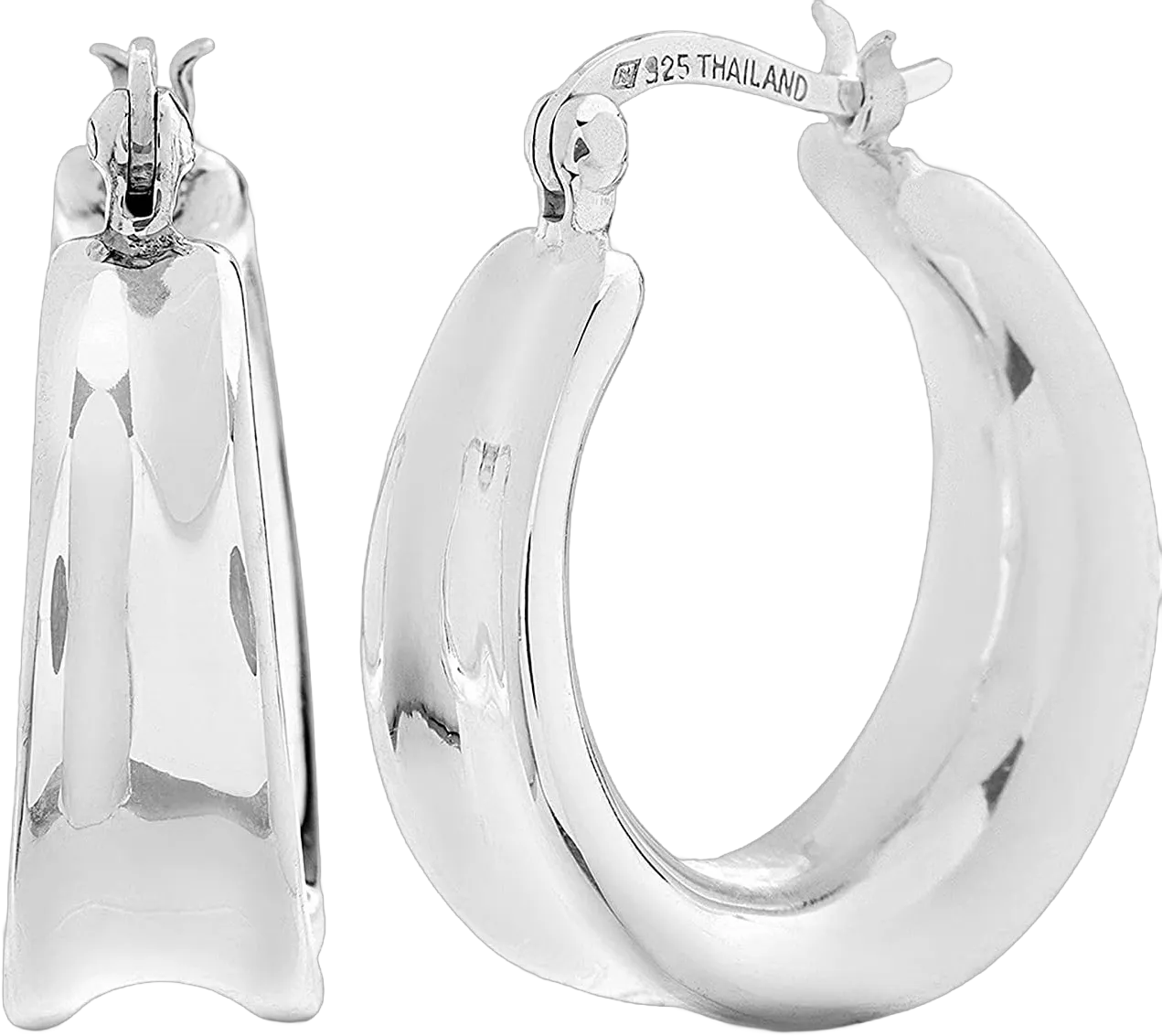 925 Sterling Silver 20mm Scooped Lightweight Hoop Earrings for Women White