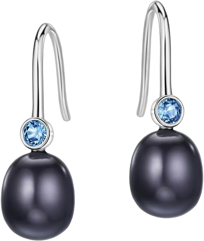 Michooyel 925 Sterling Silver Freshwater Cultured Pearl Dangle Drop Earrings for Women AAA+ Quality 8mm White Pearl Earrings Jewelry for Women Black - Blue CZ