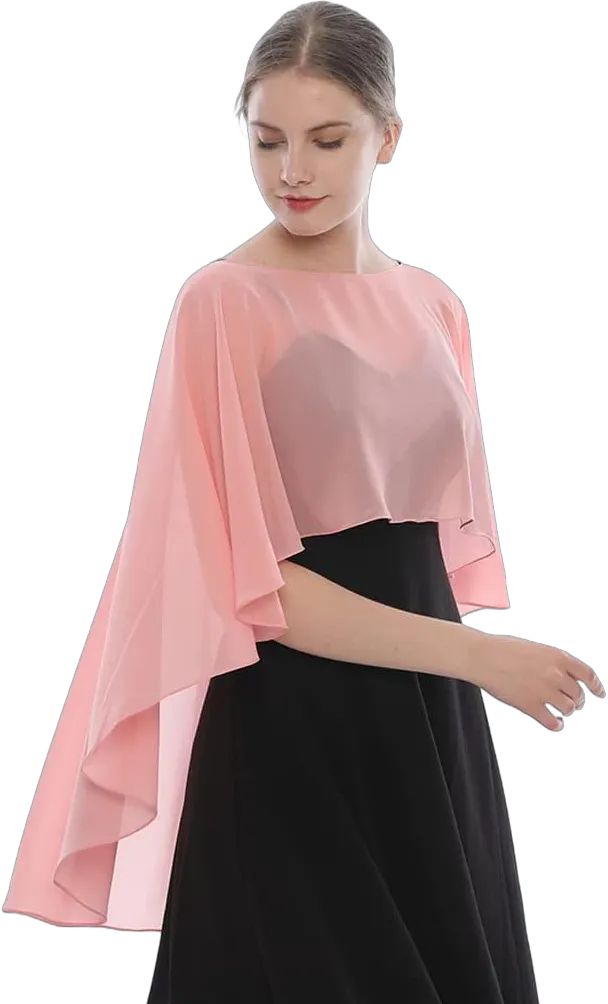 LMVERNA Shawl Wraps for Women Formal Chiffon Capelets Lightweight Sheer Capes Cover Up for Dress Pink