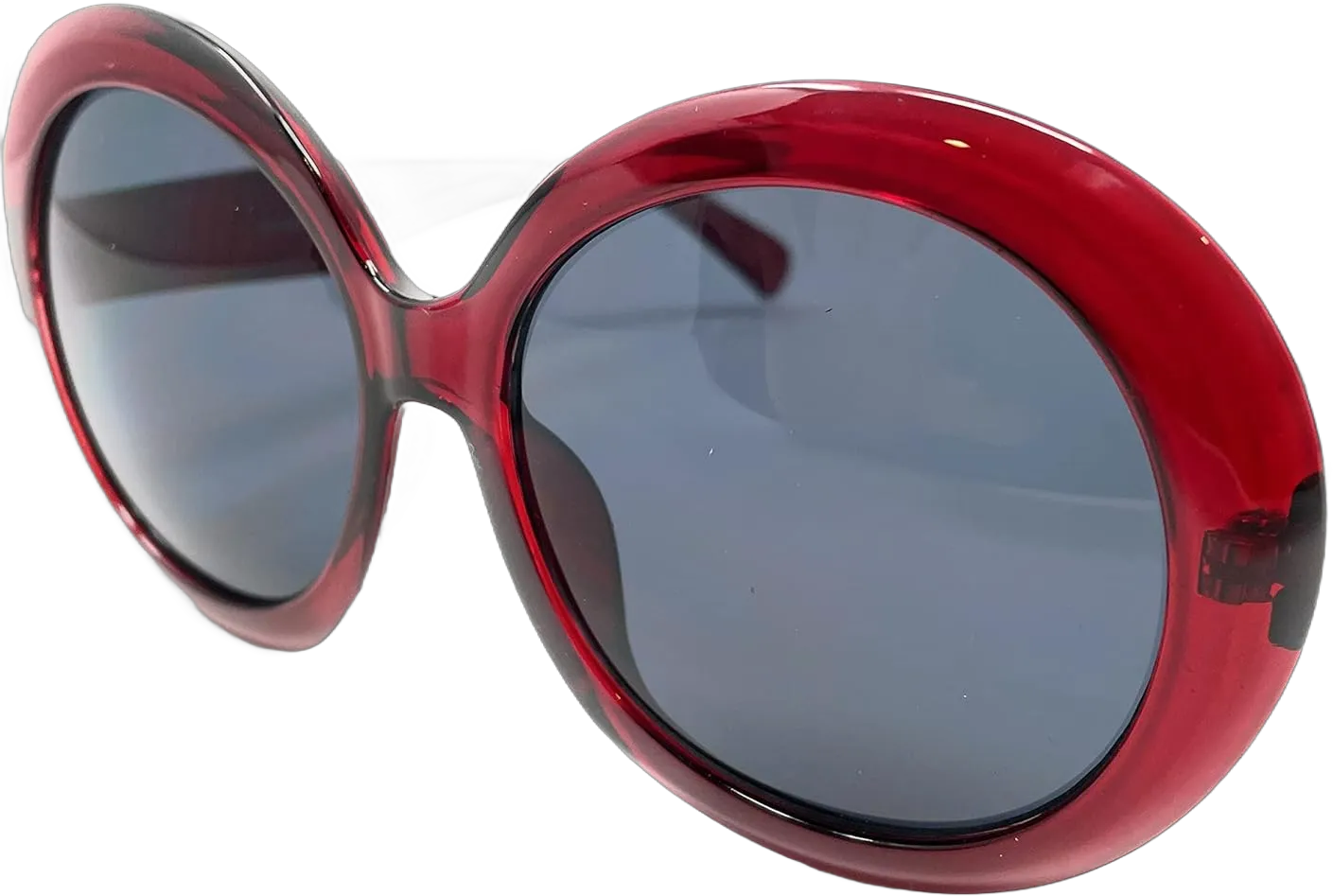 WD Shades - Women's Oversize XL Circle Round Thick Frame Sunglasses Chrystal Red, Smoke