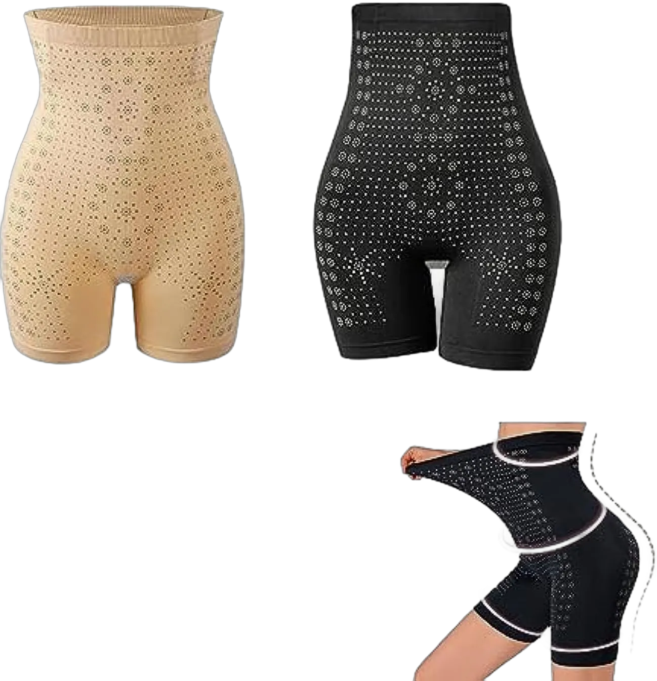 2pcs Ice Silk Ion Fiber Repair Shaping Shorts,Women's Shapewear Shorts,Four Seasons General One Size Skin Tone+black