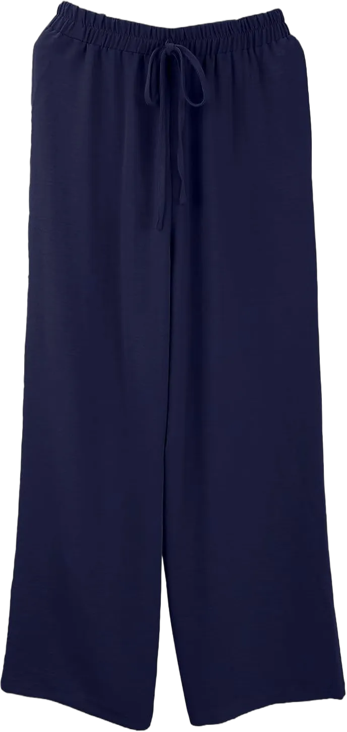 Womens Elastic High Waist Trousers Casual Loose Fit Straight Wide Leg Home Pants Solid Simple Versatile Leisure Palazzo Pants Blue Small