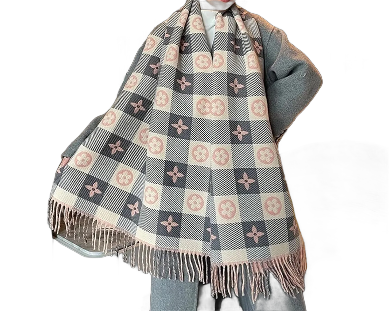 New Women's Fall Winter Pashmina Versatile Shawl Thickened Warm Scarf Suitable for Daily Use(Light Gray)