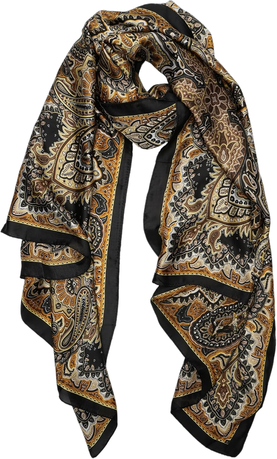 YOUR SMILE Large Mulberry Silk Feeling Long Stain Scarf Lightweight Sunscreen Shawls Wraps for Women 07 Gold/Retro Paisley