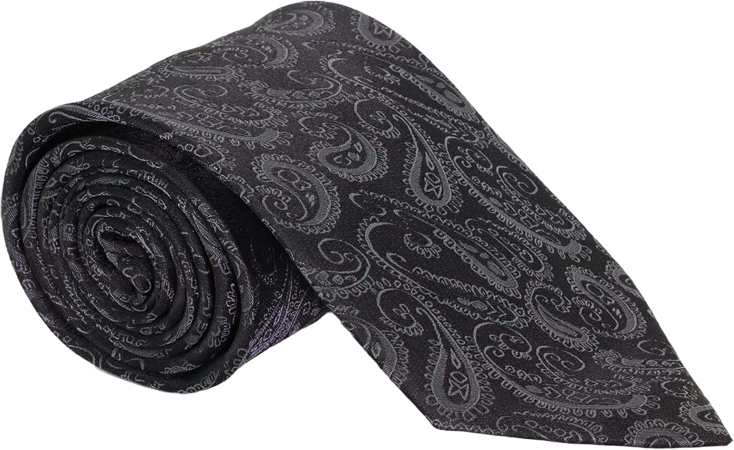 Men's Classic Pattern Tie, Solid and Striped Ties, Woven Silk/Poly Necktie Classic 3.5" Black Paisley