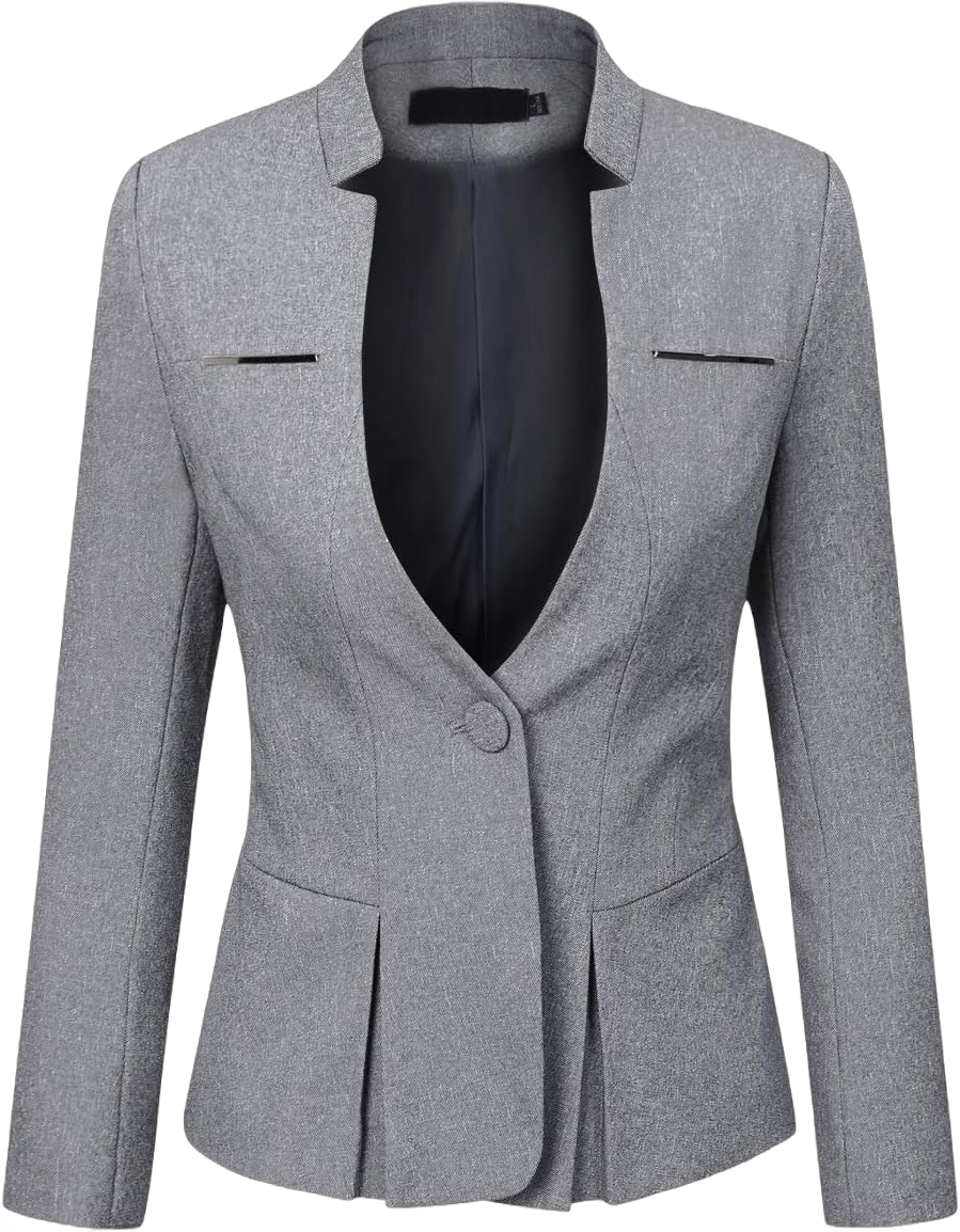 YYNUDA Womens Business Blazer Solid Ruffles Stand Collar Lightweight Office Work Jacket Coat XX-Large Light Gray