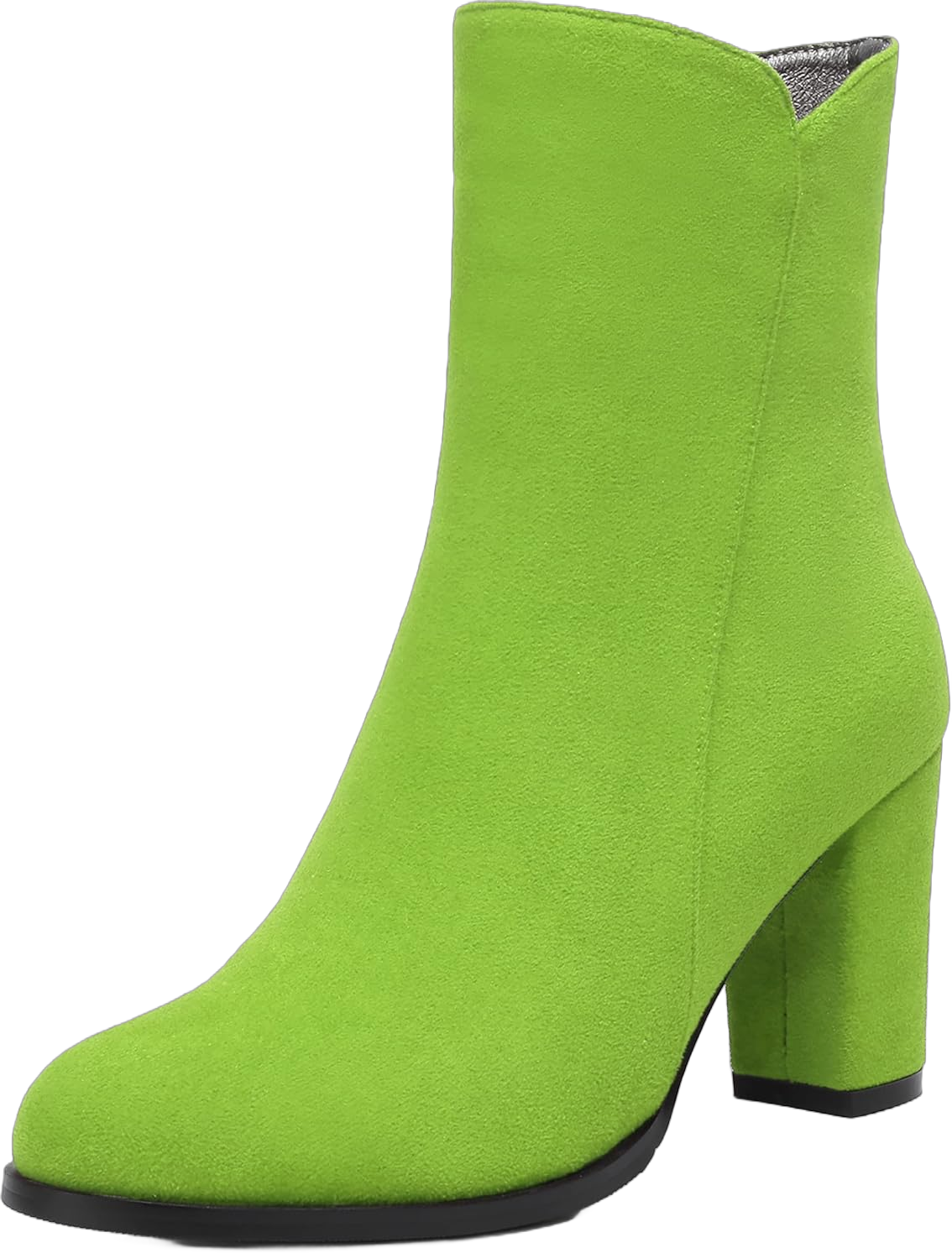 MERRORI Womens Round Toe Office Suede Zip Booties Work Casual Chunky High Heel Zip High Boots 3.3 Inch 5 Lime Green