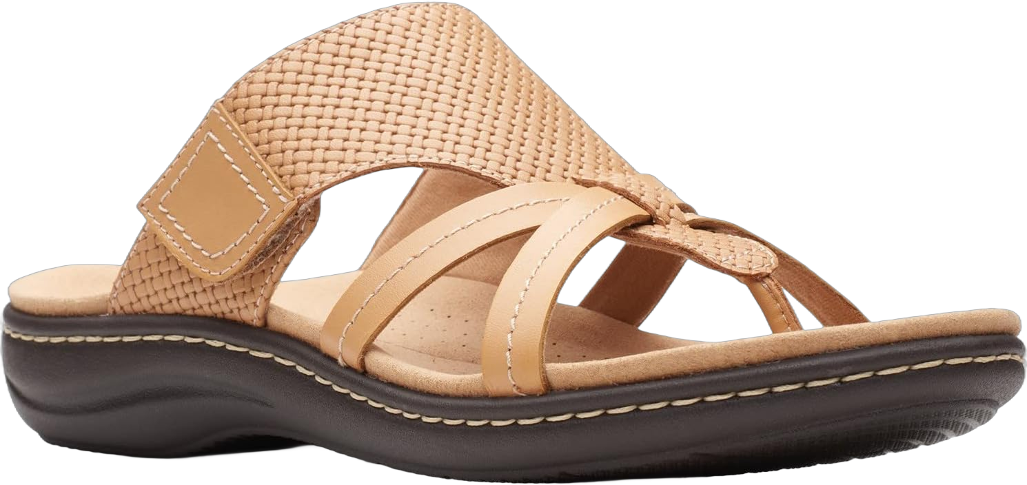 Clarks Women's Laurieann Edge Flat Sandal 9 Wide Light Tan Leather