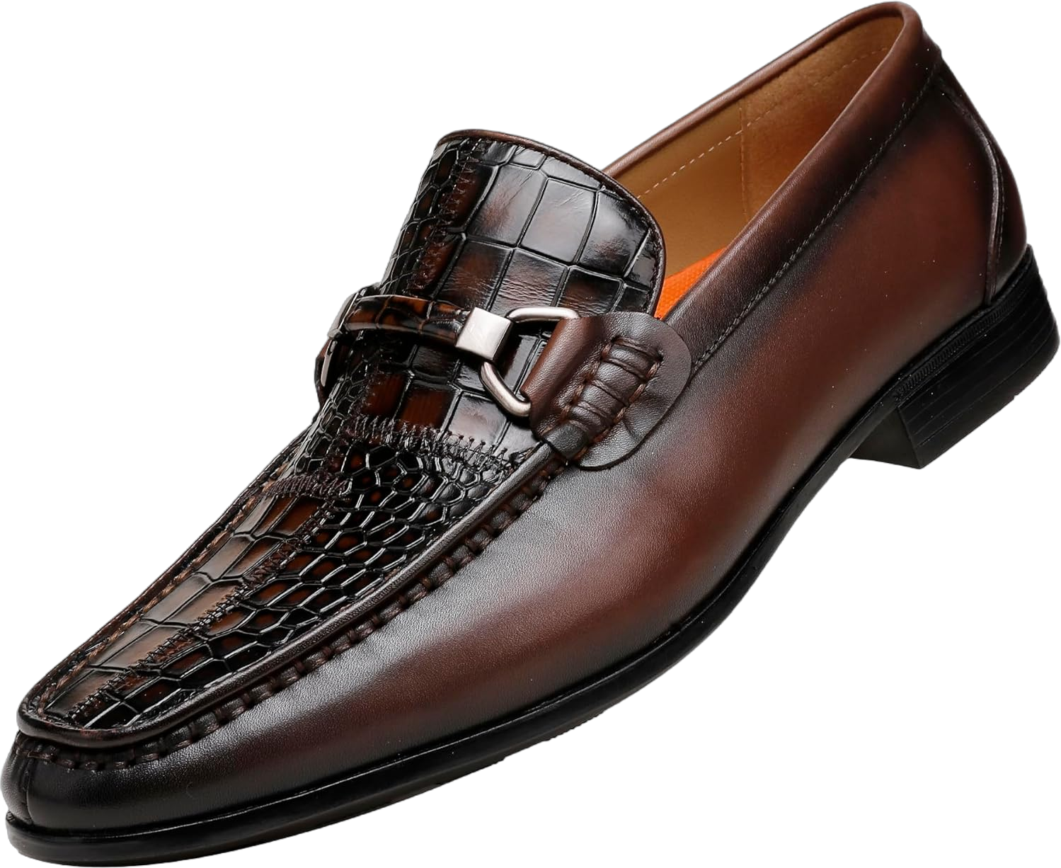 Crocodile Pattern Men's Dress Shoes Genuine Leather Formal Shoes Slip-On Loafer Driving Loafers Lightweight 12 Brown