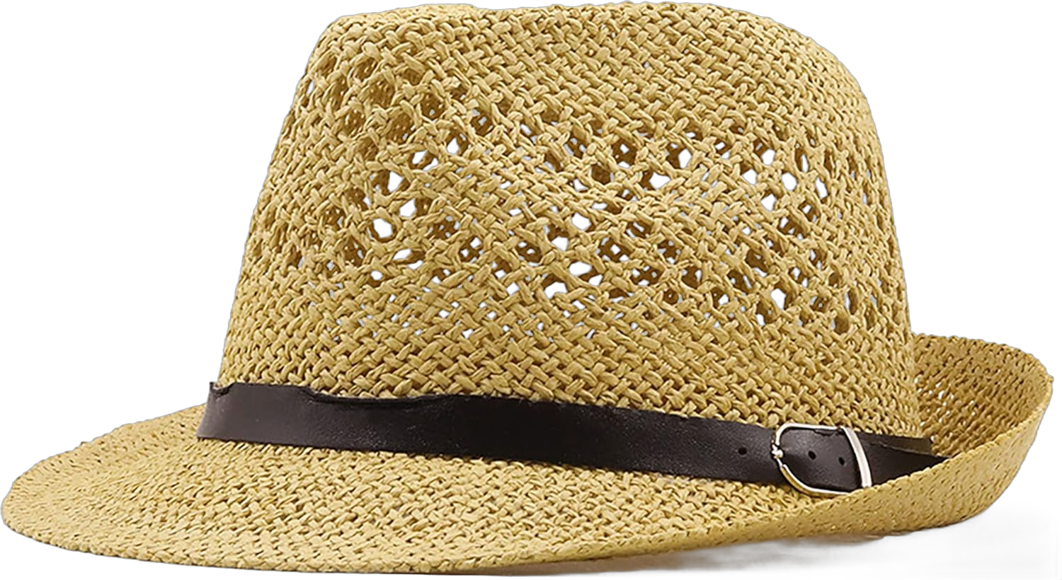 Woven Pattern Short Brim Fedora Hat Sun Straw Hat for Men Women 0 Light Khaki