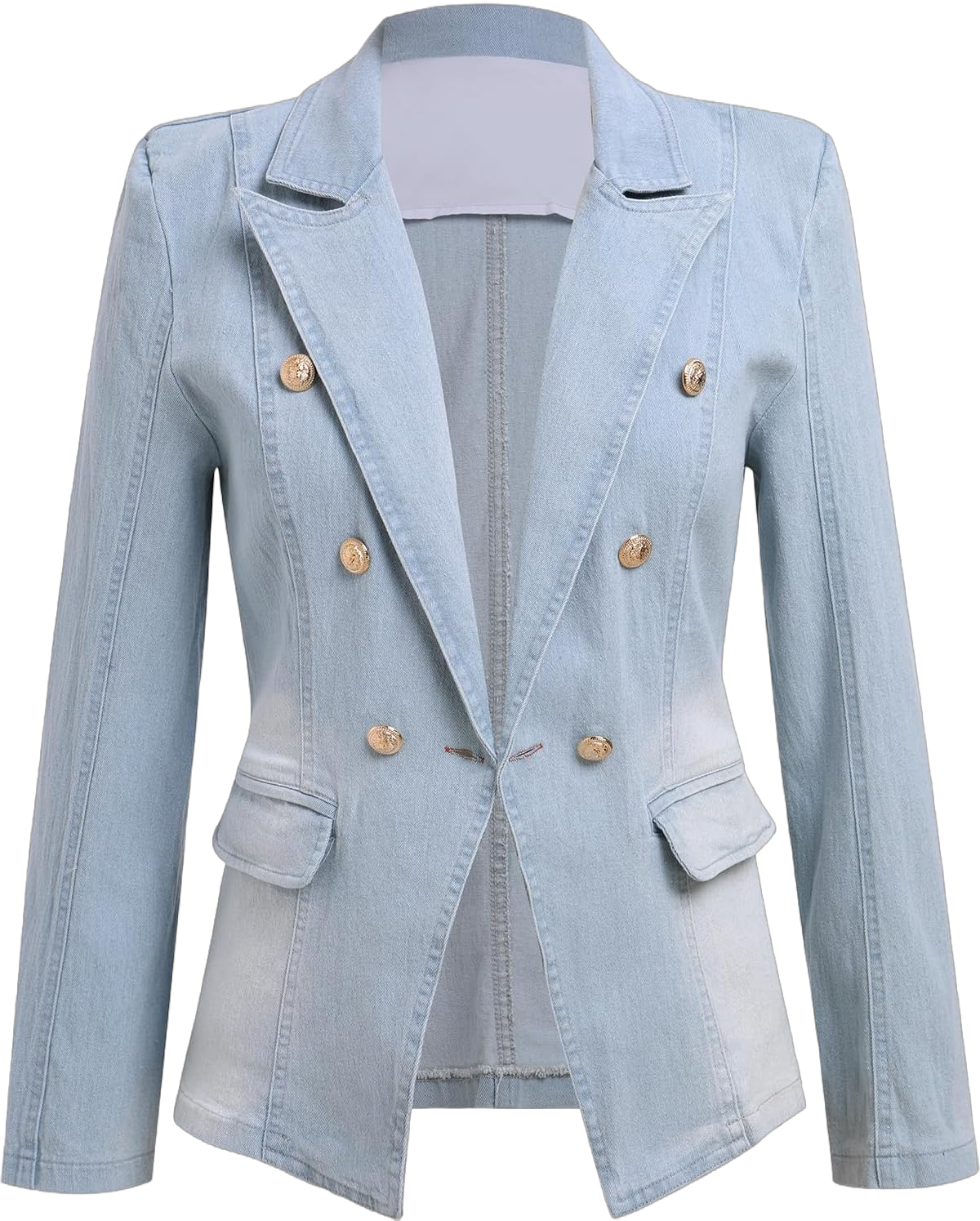 Denim Blazer Suit for Women Casual Jacket Button Down Early Spring Fall Work Office Business Blazer Large Light Blue