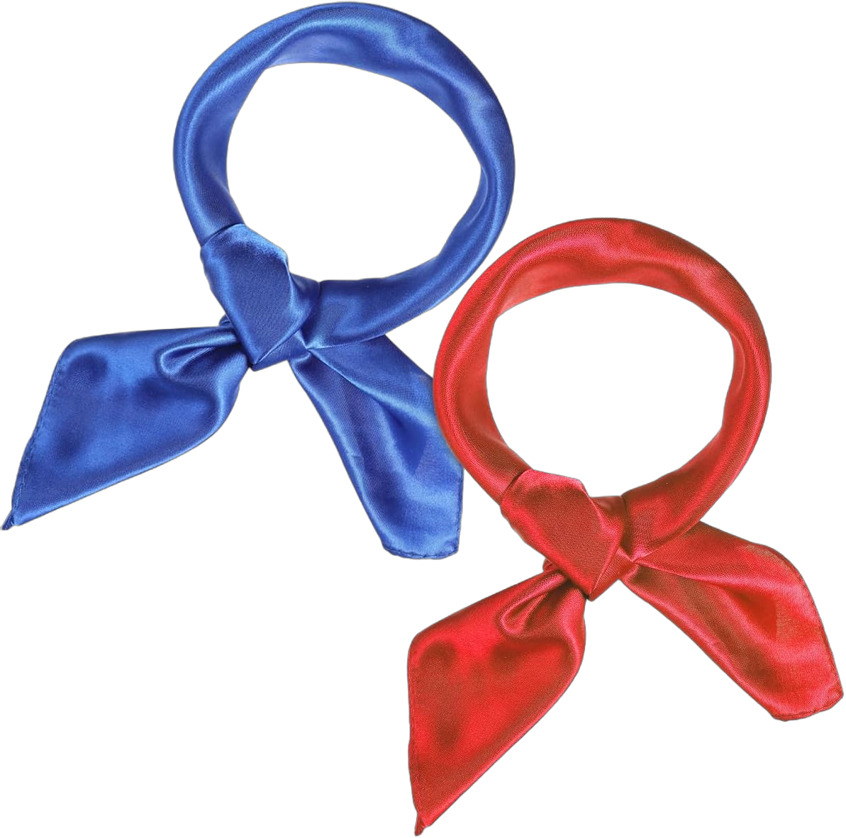 2pcs Silk Scarf Red and Lake Blue Square Neck Chiffon Scarf Handkerchief Retro Satin Ribbon Hair Silk Scarves for Women Girls