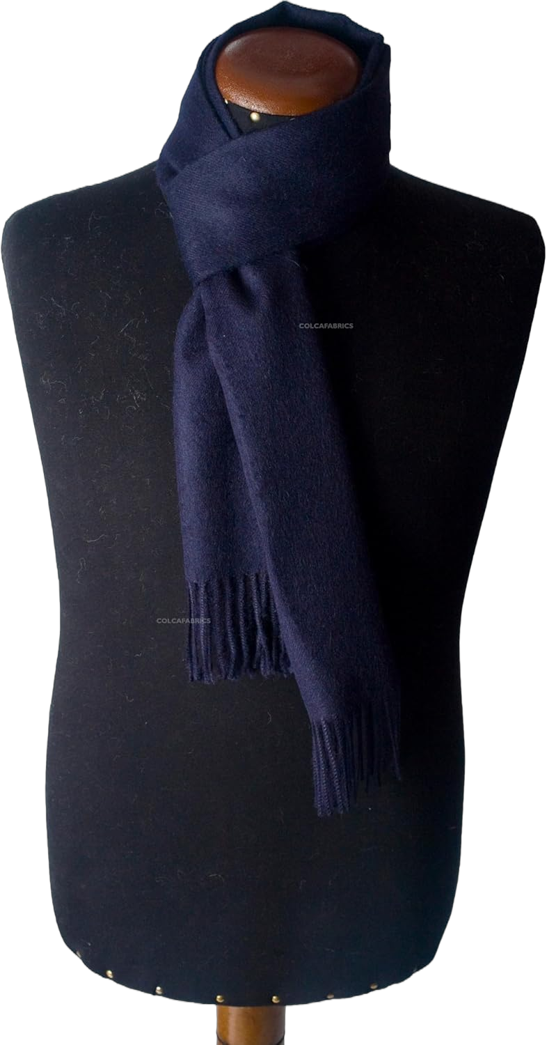 Luxury 100% Pure Peruvian Soft Baby Alpaca Reversible Wool Scarf for Men & Women - Variety of Colors Dark Blue