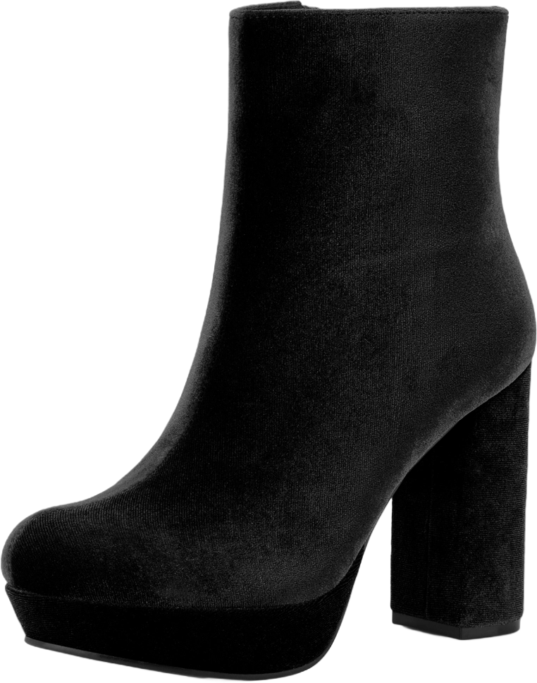 Allegra K Women's Round Toe Zip-Up Faux Velvet Block Heels Ankle Boots Black 10