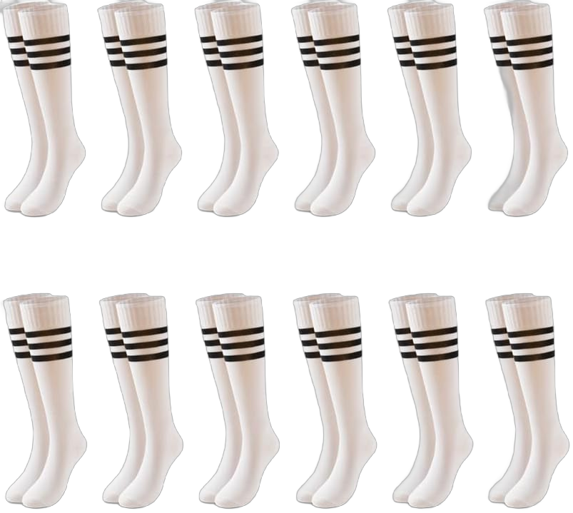 Knee High Team Sports Socks,Big Pack For Unisex Soccer Football Cheerleaders School Uniform Athletic Socks 6/12 Pairs Large-X-Large 12 Pairs - White/Black