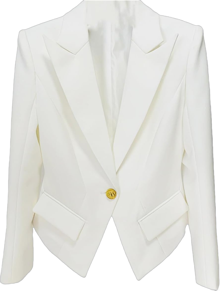 Women's Single Button Solid Jacket Slim Fitting Single Button Lapel Notched Blazer X-Large White