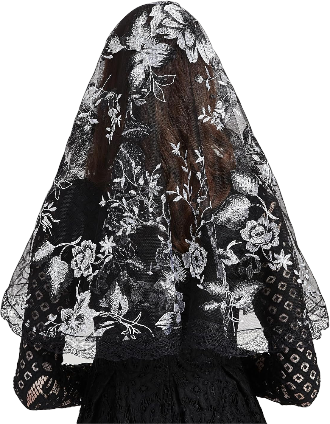 FANFAN Floral Embroidered Veils for Church Lace Mantilla Catholic Veil Chapel Veil for Women Y080