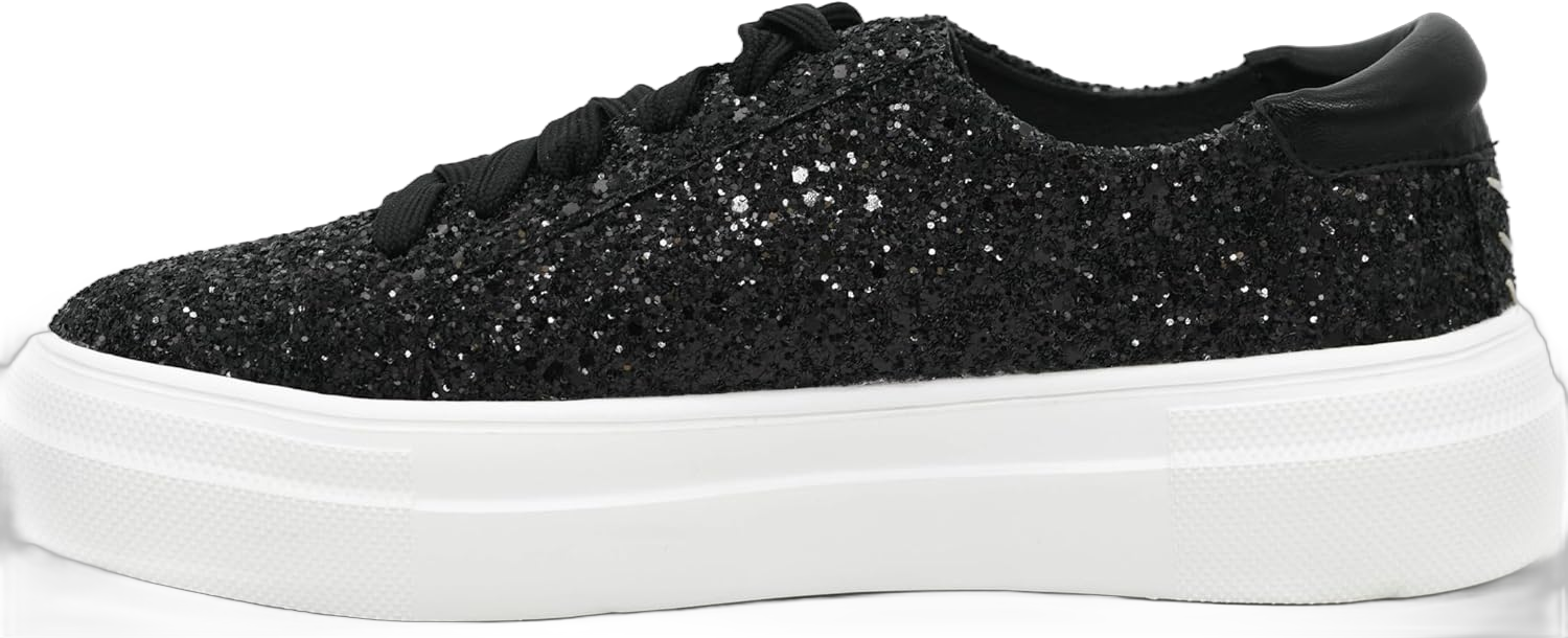 Corkys Womens Glaring Platform Sneakers Casual Shoes Casual - White 8 Black Chunky Glitter