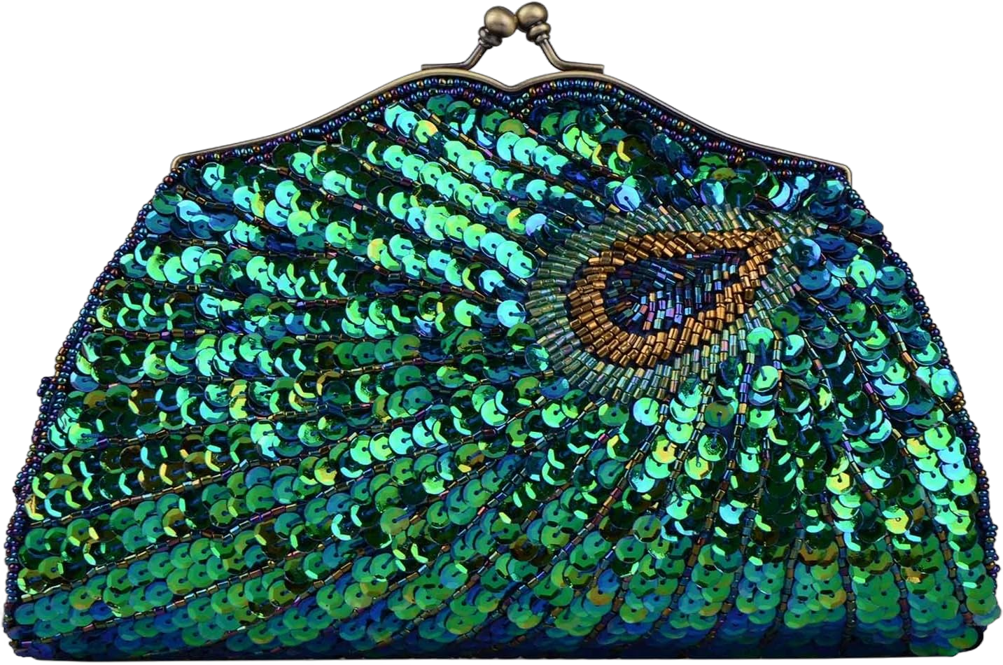 Women Full Shining Sequins Handbag Beaded Peacock Embroidery Clutch Purse Evening Bag