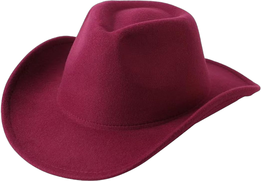 Classic Women Men Felt Wide Brim Western Cowboy Cowgirl Hat Dress Up Hat Roll Up Fedora Hat 7 1/4 Wine Red