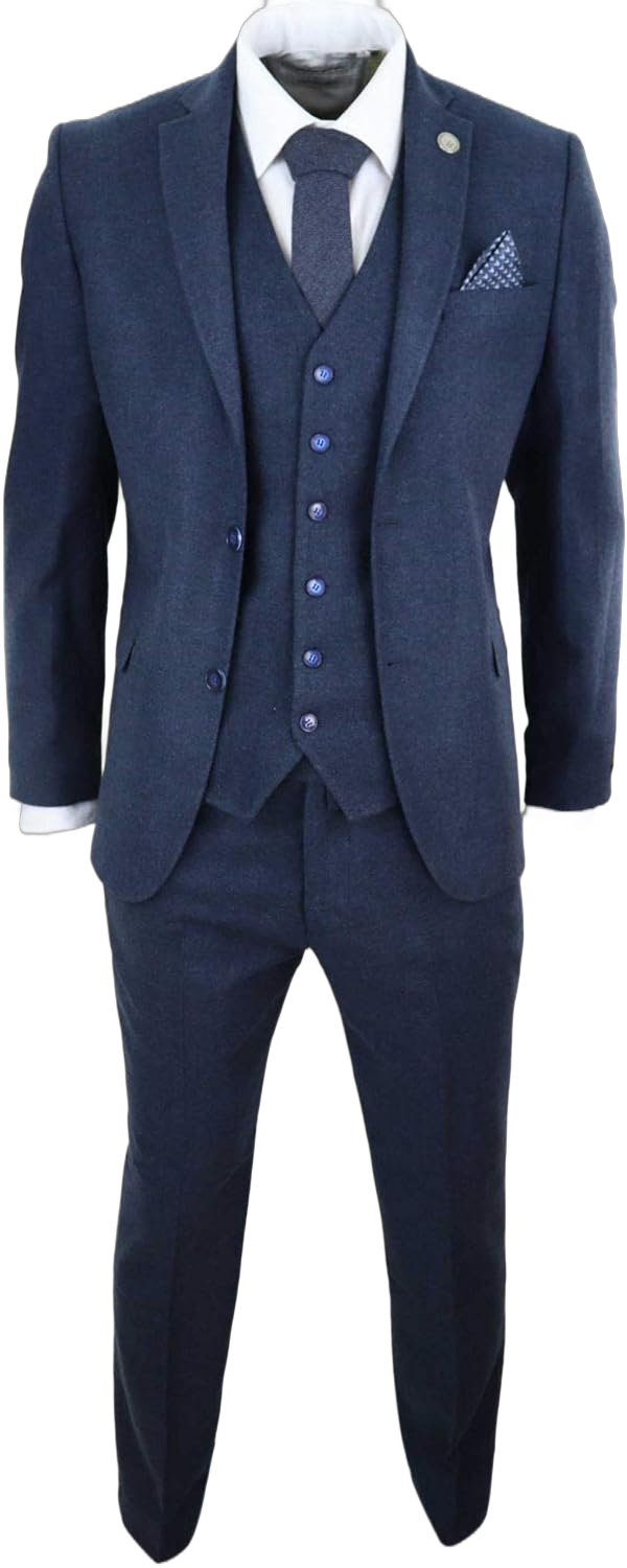 Mens Wool Tweed Suit 3 Piece Authentic 1920s Tailored Fit Classic 50 Navy