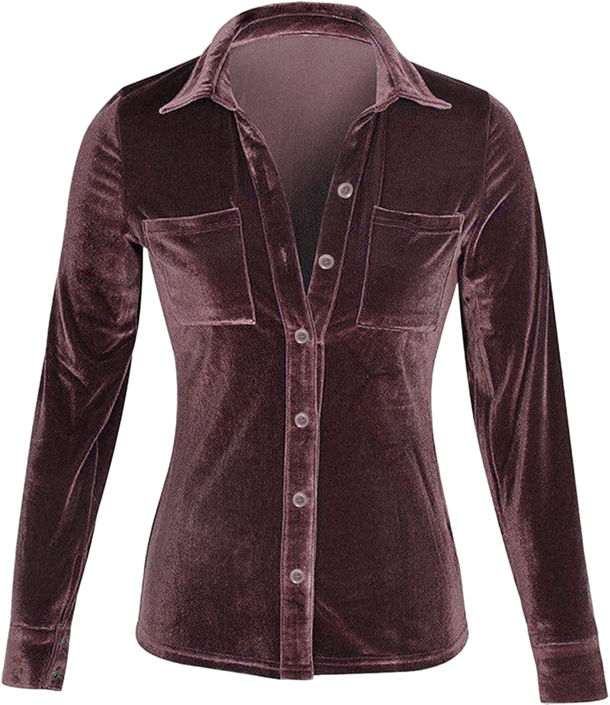 Vintage Velvet Button Down Shirts for Women Solid Boyfriend Slim Fit Collared Long Sleeve Tops Front Pocket Velour Blouses X-Large Burgundy