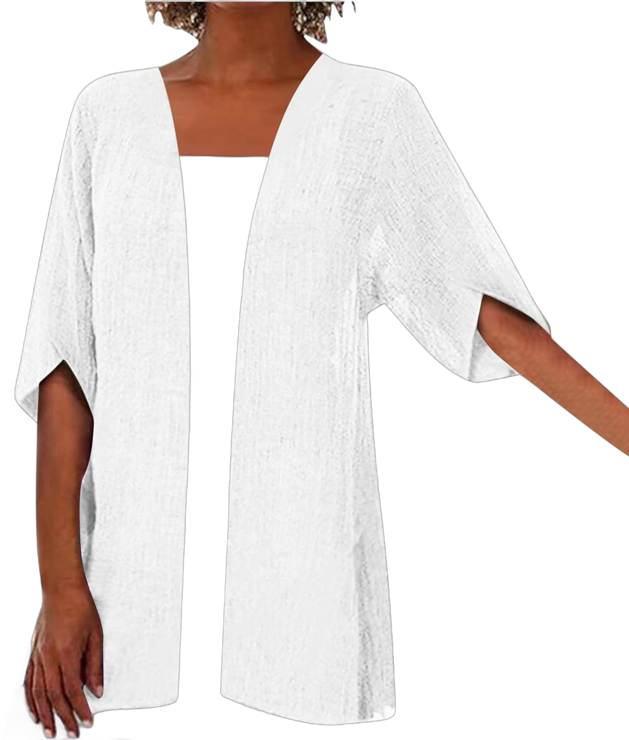 Lightweight Cardigan for Women Casual Half Sleeve Open Front Loose Flowy Cotton Linen Cardigans Breathable Jackets X-Large White