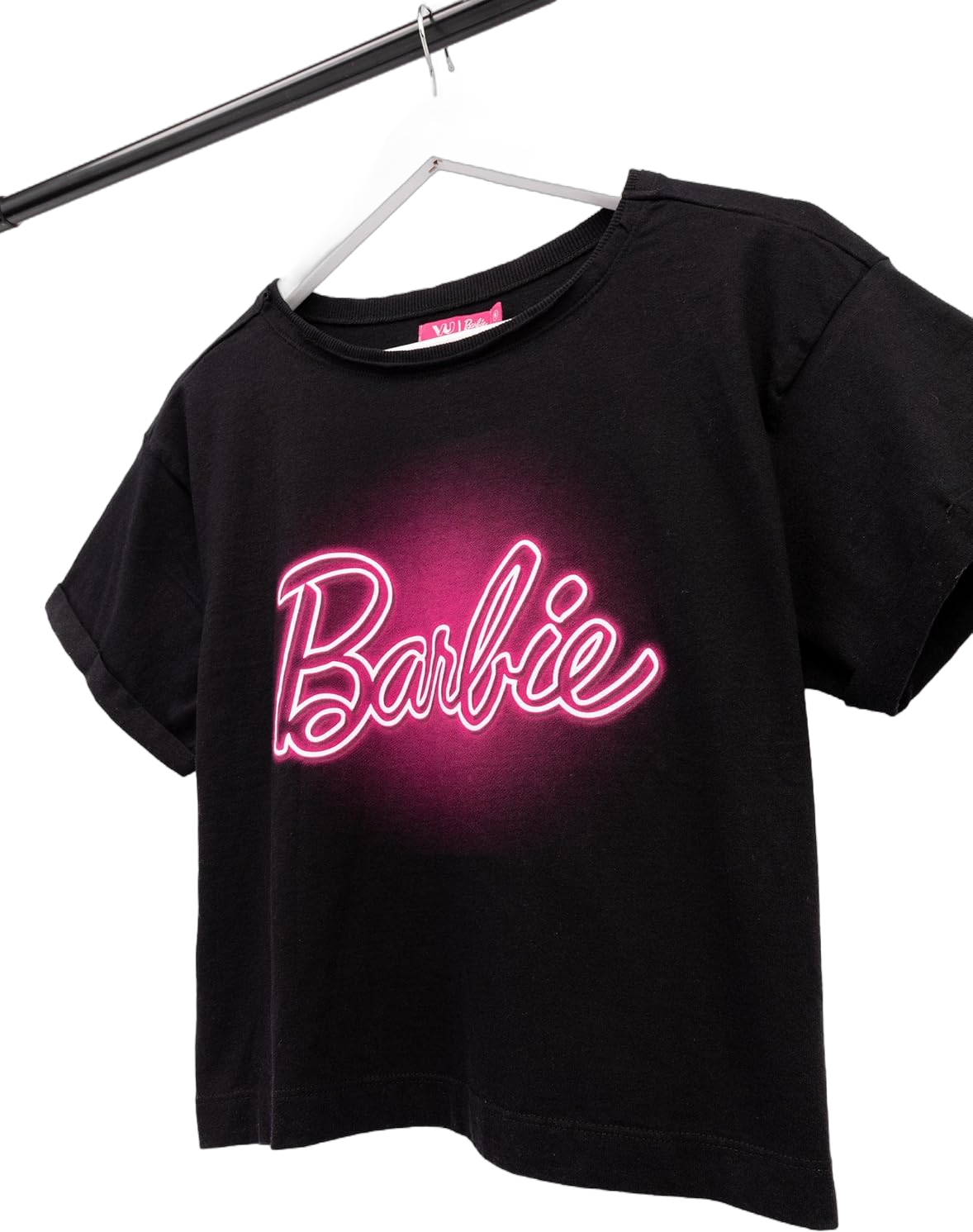 Barbie Cropped T-Shirt for Women | Ladies Fashion Doll Retro Logo Pink Grey OR Black Crop Top 3X-Large Black