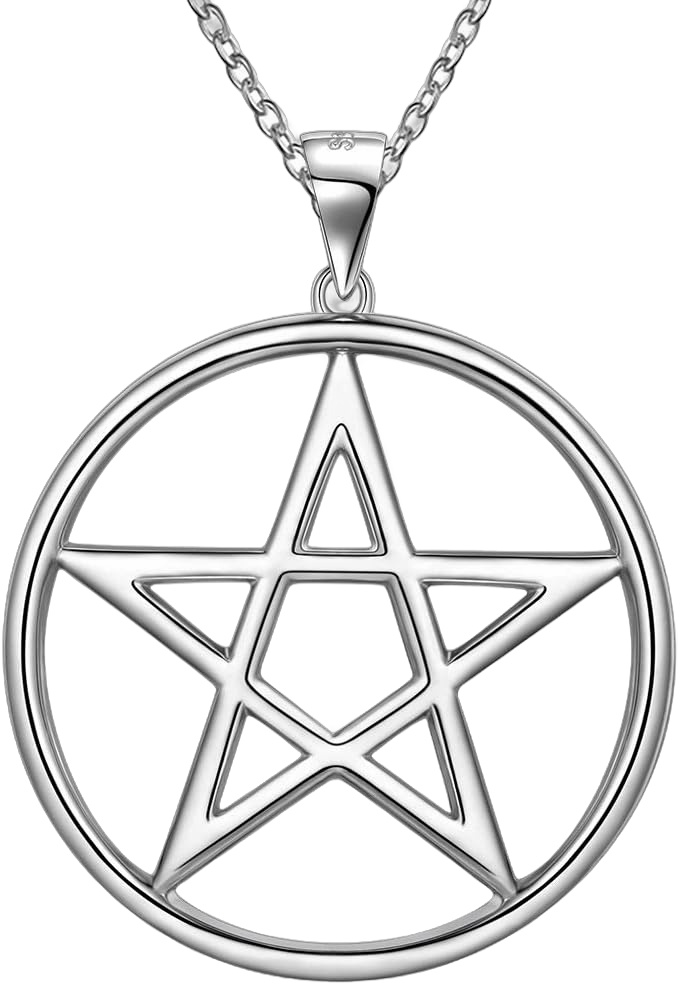 Jewmon 925 Sterling Silver Pentagram Necklace Fine Jewelry Gift for Women Mens Pentacle Pendant Necklace Charm Gothic Wiccan Necklace Crescent Moon Cross Evil Eye Necklace Amulet Jewelry for Women