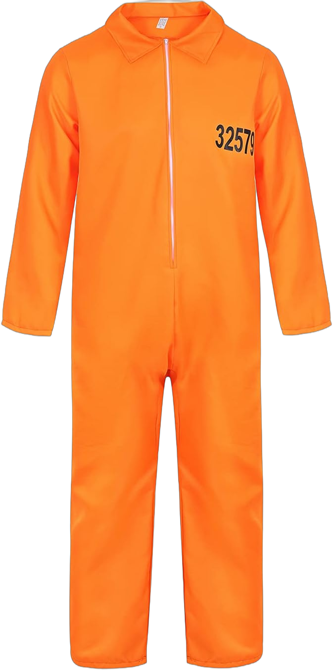 Grebrafan Men's Prisoner Costume Adult Orange Prison Inmate Halloween Coverall Jumpsuit Medium 6373 Orange